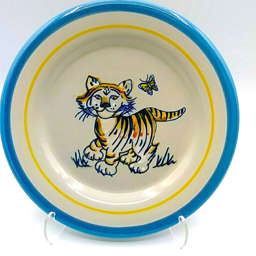 🐳2xHP! Adorable Louisville Stoneware Baby Tiger And Butterfly Plate. Vintage